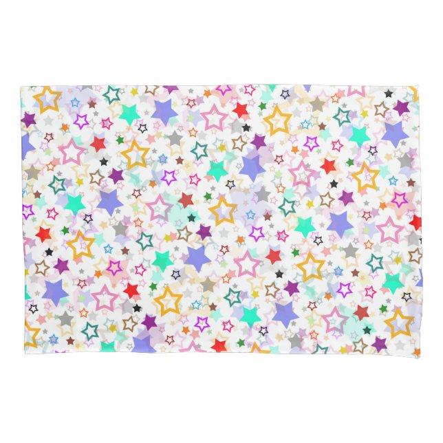 Colourful Stars White  Pillowcase (Front)