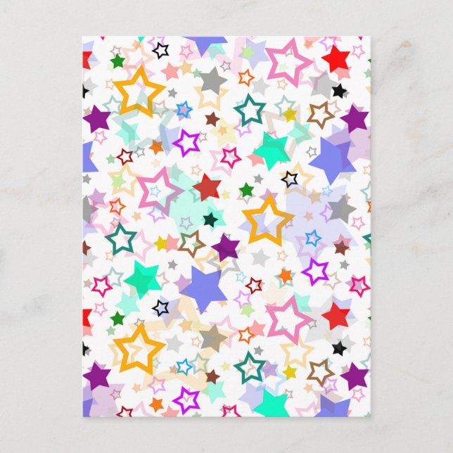 Colourful Stars White  Postcard (Front)