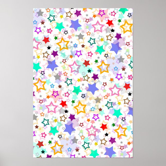 Colourful Stars White  Poster (Front)