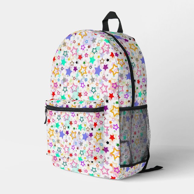 Colourful Stars White  Printed Backpack (Back Corner Right)