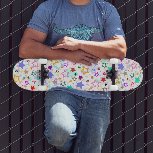 Colourful Stars White  Skateboard (Outdoor 3)