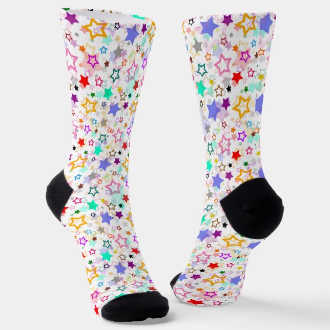 Colourful Stars White  Socks (Angled)
