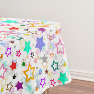 Colourful Stars White Tablecloth