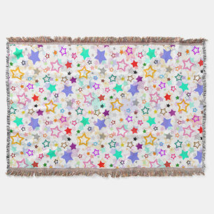 Colourful Stars White  Throw Blanket