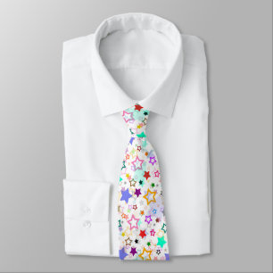 Colourful Stars White  Tie