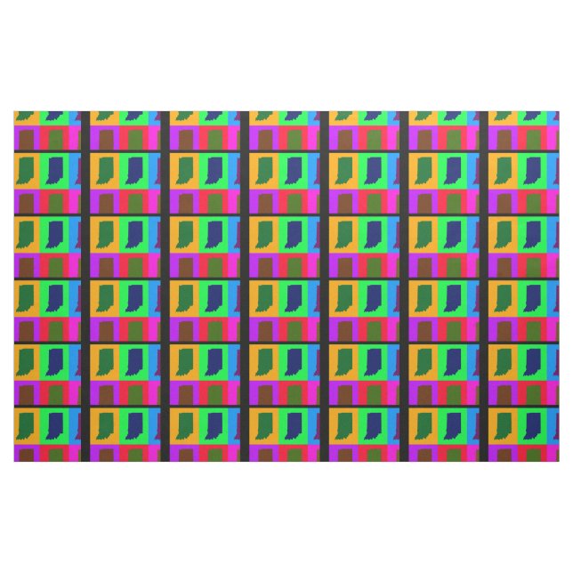 Colourful State of Indiana Pop Art Map Fabric (Fat Quarter)