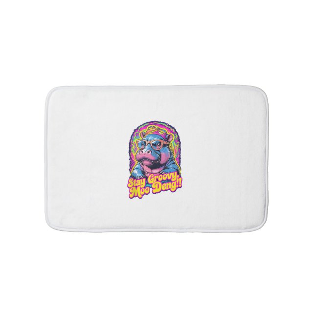 Colourful Stay Groovy Moo Deng Pygmy Hippo Design  Bath Mat (Front)