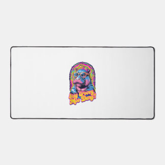 Colourful Stay Groovy Moo Deng Pygmy Hippo Design  Desk Mat