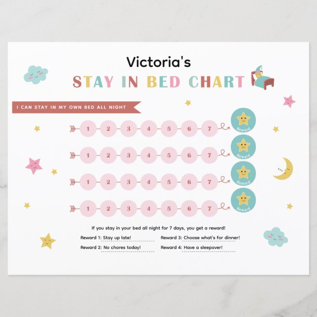 Colourful Stay in Bed Bedtime Chart for Children (Front)