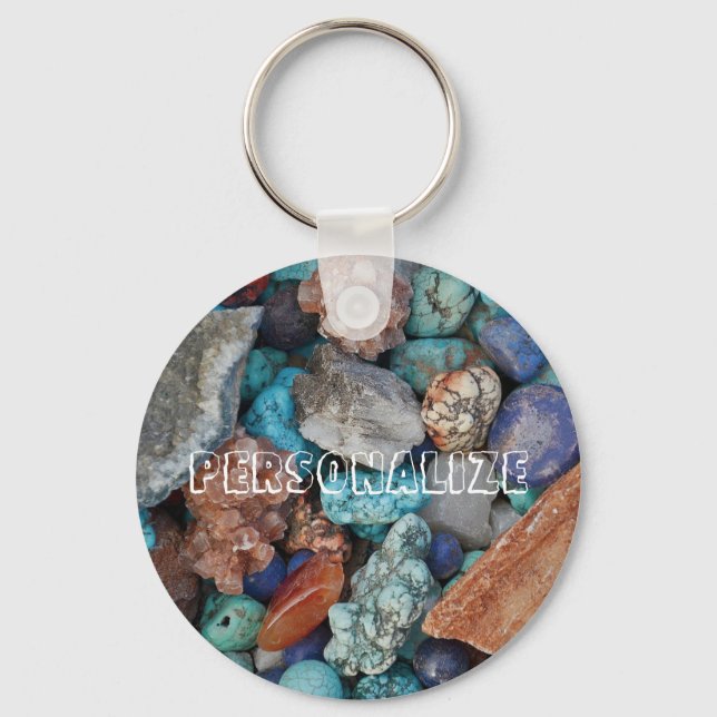 Colourful stone rock pebble natural texture keychain (Front)