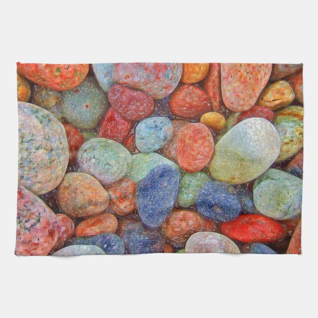Colourful stones, pebbles, rocks kitchen towel (Horizontal)
