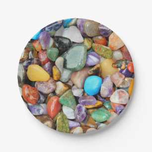 Colourful stones, pebbles, rocks paper plate
