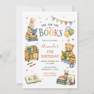 Colourful Storybook One for the Books Birthday Invitation