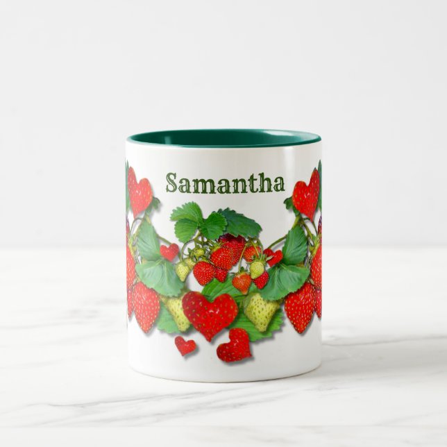 Colourful Strawberries personalized Custom Text Two-Tone Coffee Mug (Center)