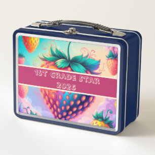 Colourful strawberry 1st grade star 2025 metal lunch box