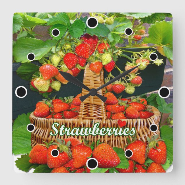 Colourful Strawberry Time Square Wall Clock (Front)