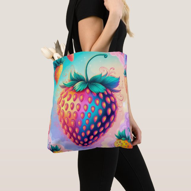 Colourful strawberry tote bag (Close Up)