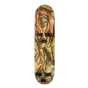 colourful street art style abstract lady retro skateboard