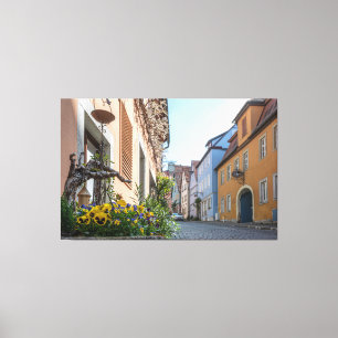 Colourful street in Rothenburg ob der Tauber Canvas Print