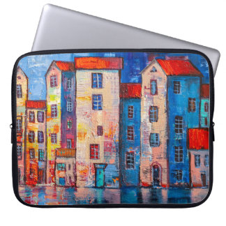 Colourful Street Panorama Impressionist Art Laptop Sleeve