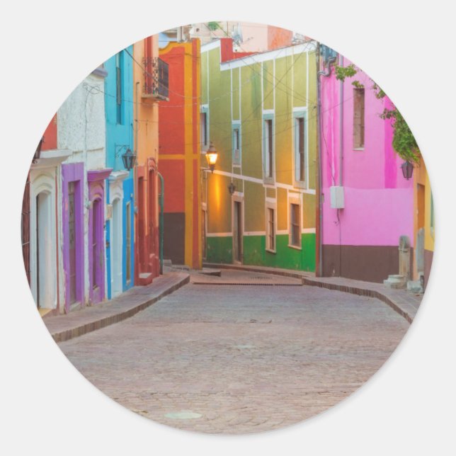 Colourful street scene classic round sticker (Front)
