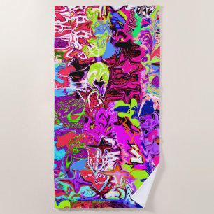 Colourful street style graffiti  beach towel