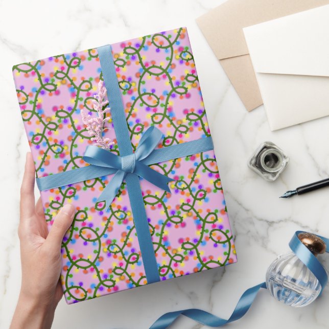  Colourful String Lights Cute Fun Pink Pattern Bab Wrapping Paper (Gifting)