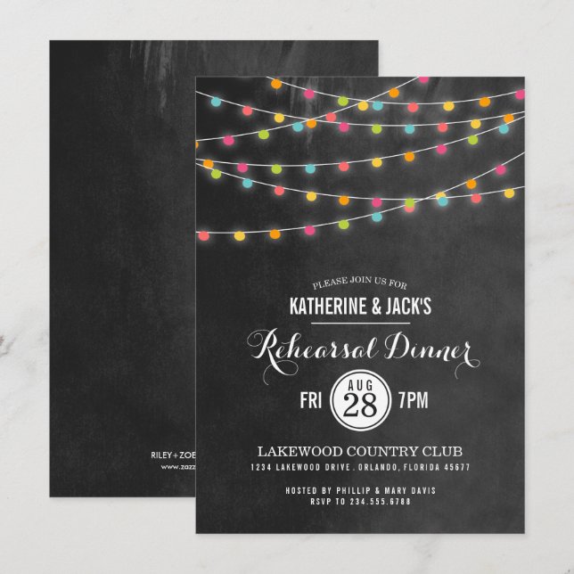 Colourful String Lights Rehearsal Dinner Invitatio Invitation (Front/Back)