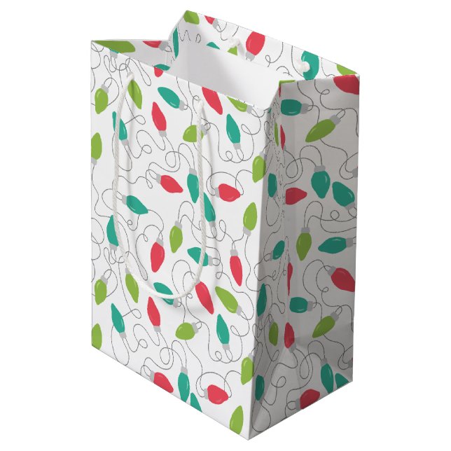 Colourful String of Lights Christmas Gift Bag (Back Angled)