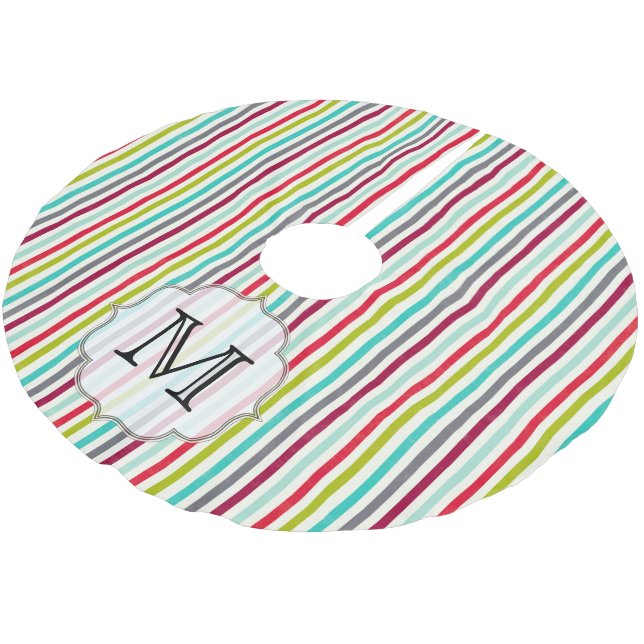 Colourful Strip Stripes Monogram Initial Tree Skir Brushed Polyester Tree Skirt (Angled)