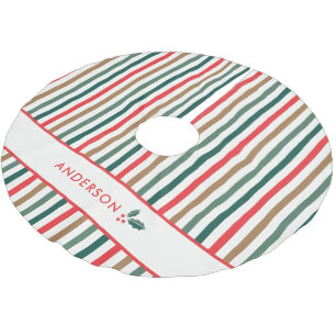 Colourful Stripe Monogram Name Brushed Polyester Tree Skirt