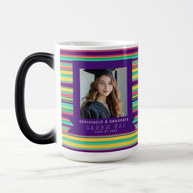 Colourful Stripe Pattern Grandaughter Graduation Magic Mug (Left)