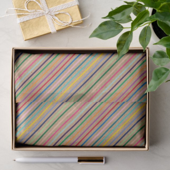 Colourful Stripe Pattern On Rustic Faux Brown Kraf Tissue Paper (Gift)