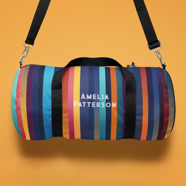 Colourful Stripe Pattern Personalized Name Duffle Bag (Creator Uploaded)
