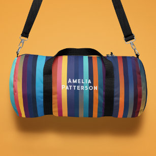 Colourful Stripe Pattern Personalized Name Duffle Bag