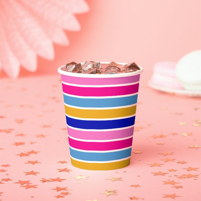 Colourful Stripe Pattern Vivid Party  Paper Cups (Insitu)