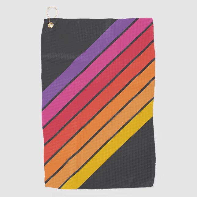 Colourful Striped 70s 80s Classic Retro Stripes Golf Towel (Front)