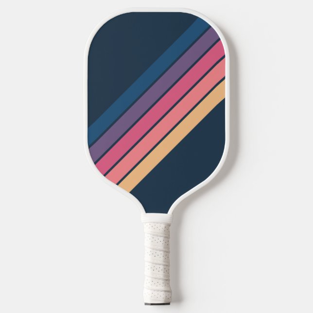 Colourful Striped 70s 80s Classic Retro Stripes Pickleball Paddle (Front)