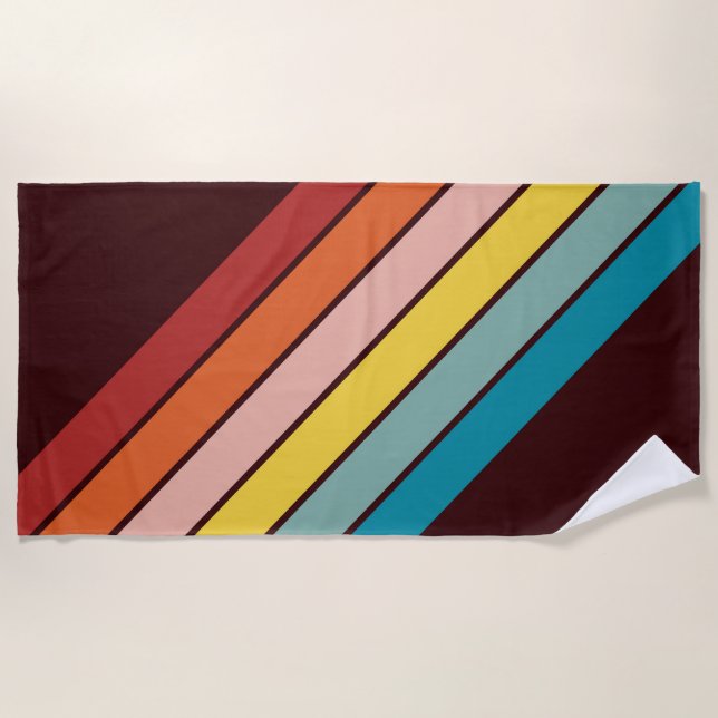 Colourful Striped 70s 80s Retro Racing Stripes Beach Towel (Front)