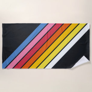 Colourful Striped 70s 80s Retro Racing Stripes Beach Towel