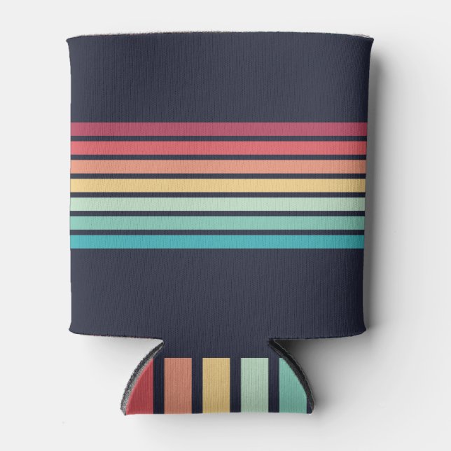 Colourful Striped 70s 80s Retro Racing Stripes Can Cooler (Front)