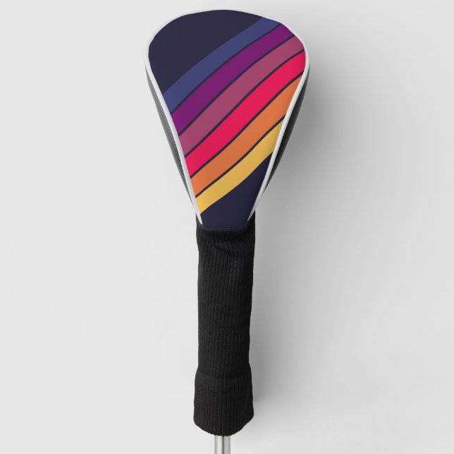 Colourful Striped 70s 80s Retro Racing Stripes Golf Head Cover (Front)