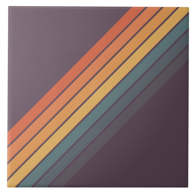 Colourful Striped 70s 80s Retro Racing Stripes Tile (Front)