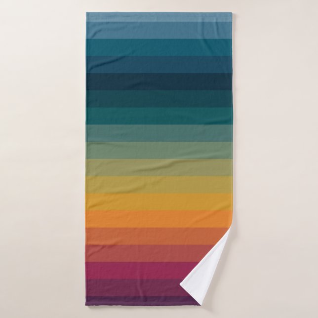 Colourful Striped 70s 80s Retro Rainbow Stripes Bath Towel (Bath Towel)