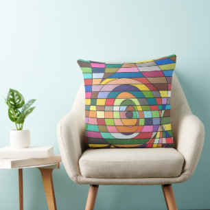 Colourful Striped Abstract with Spiral Centre Throw Pillow