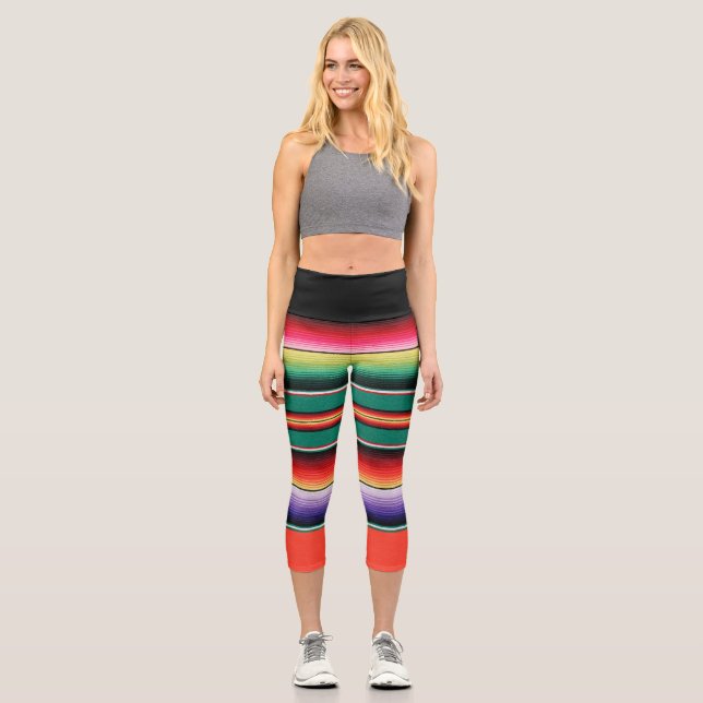 Colourful Striped Mexican blanket print  Capri Leggings (Front)