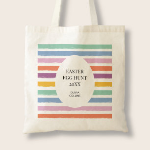 Colourful Striped Modern Kids Easter Egg Hunt Part Tote Bag