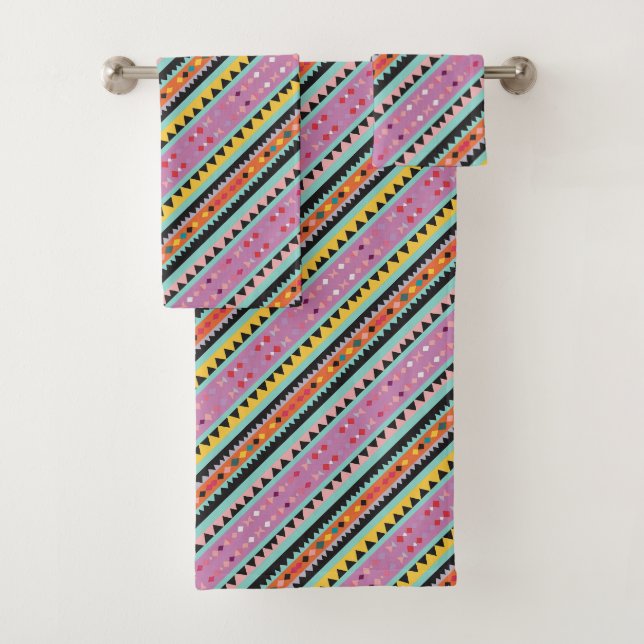 Colourful Striped Pattern mix Bath Towel Set (Insitu)