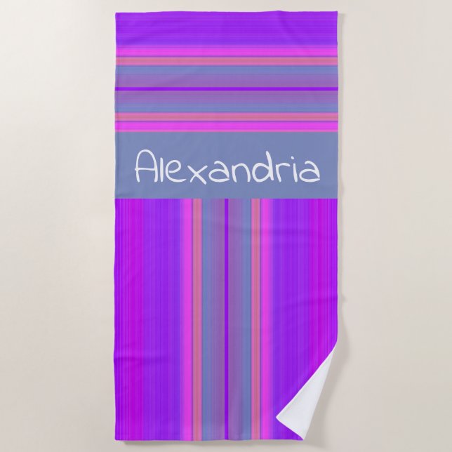 Colourful Striped Pattern Personalized Beach Towel (Front)