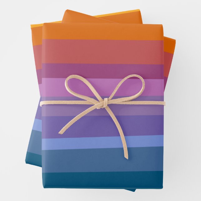 Colourful Striped Rainbow Geometric Fun Bright Cut Wrapping Paper Sheet (In situ)
